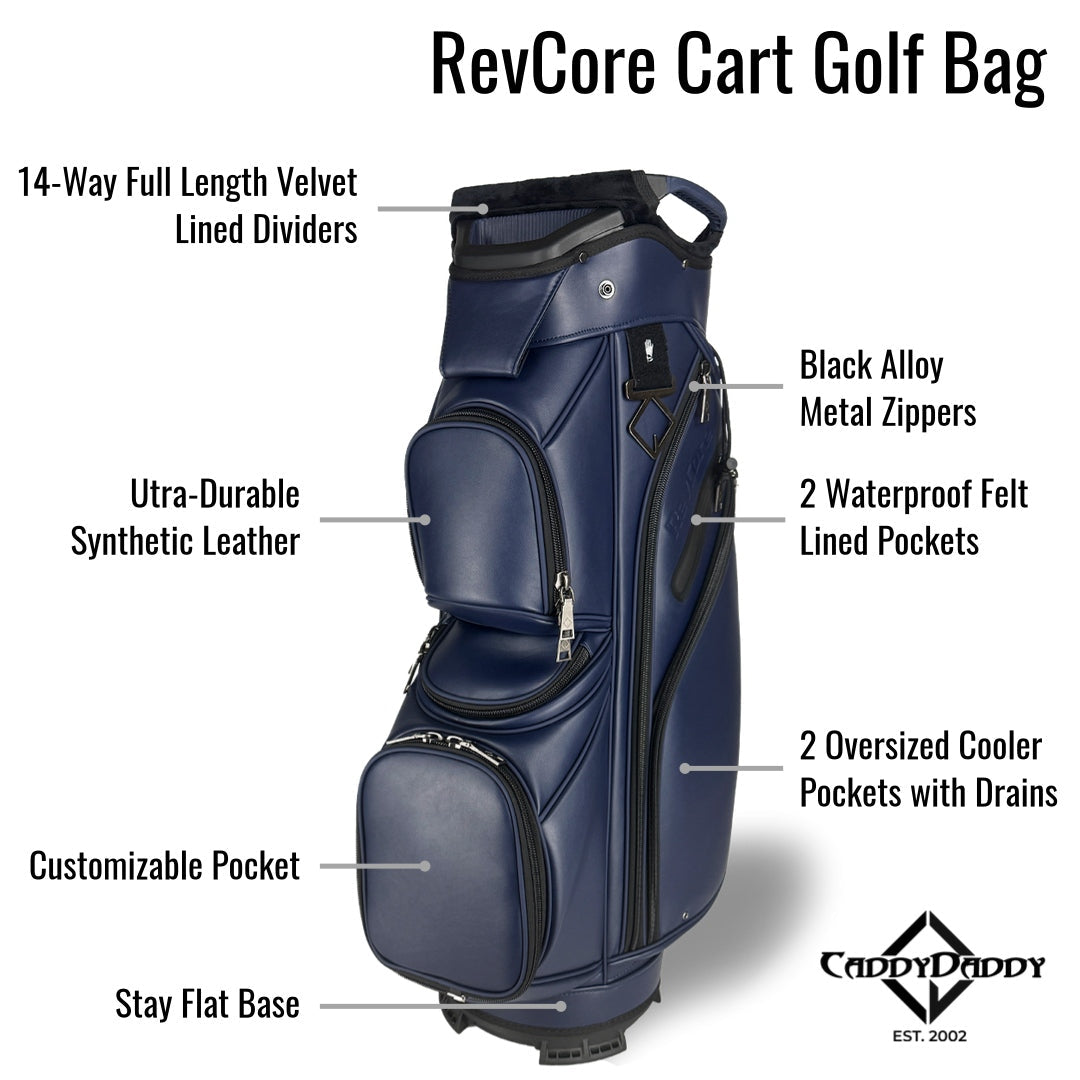 RevCore Lux Golf Cart Bag | 14 Way Velvet Lined Dividers