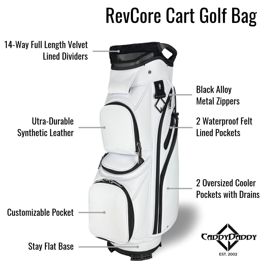 RevCore Lux Golf Cart Bag | 14 Way Velvet Lined Dividers