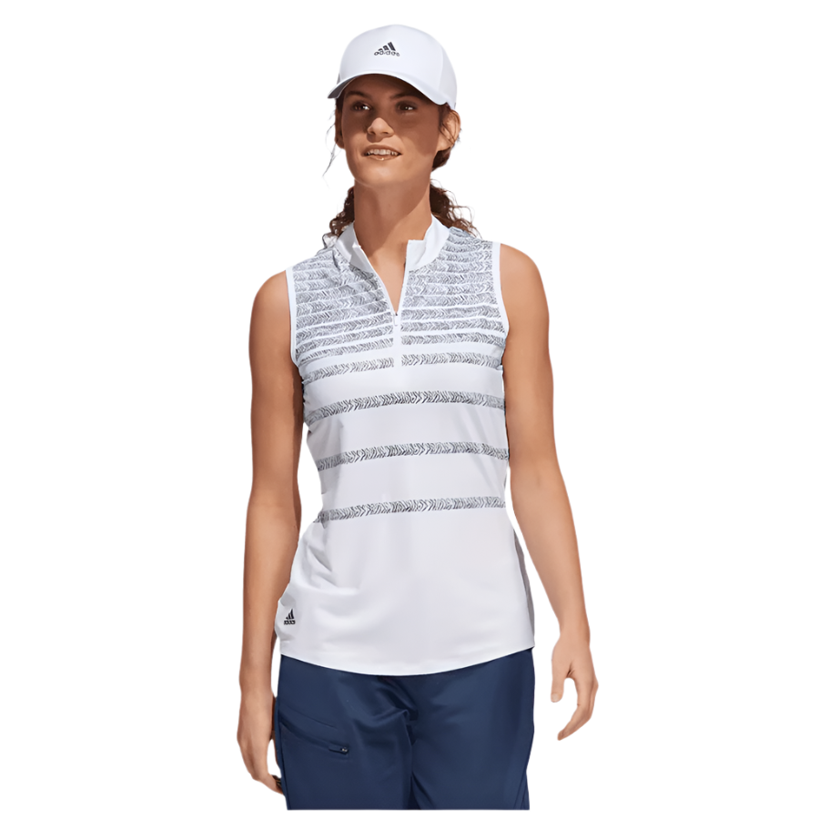 Adidas Herringbone Stripe Sleeveless Polo Shirt Crew Navy S Womens