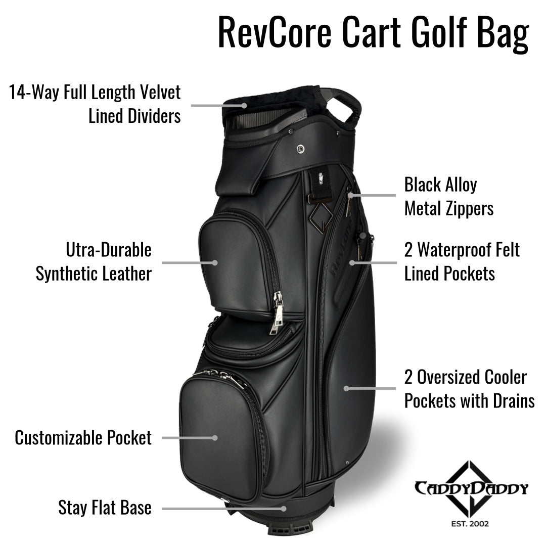 RevCore Lux Golf Cart Bag | 14 Way Velvet Lined Dividers