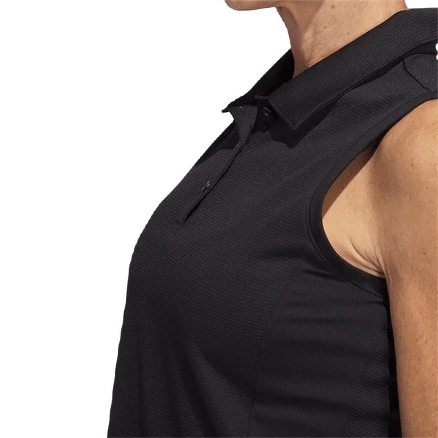 Adidas Ladies Texture Sleeveless Polo Shirt - Black