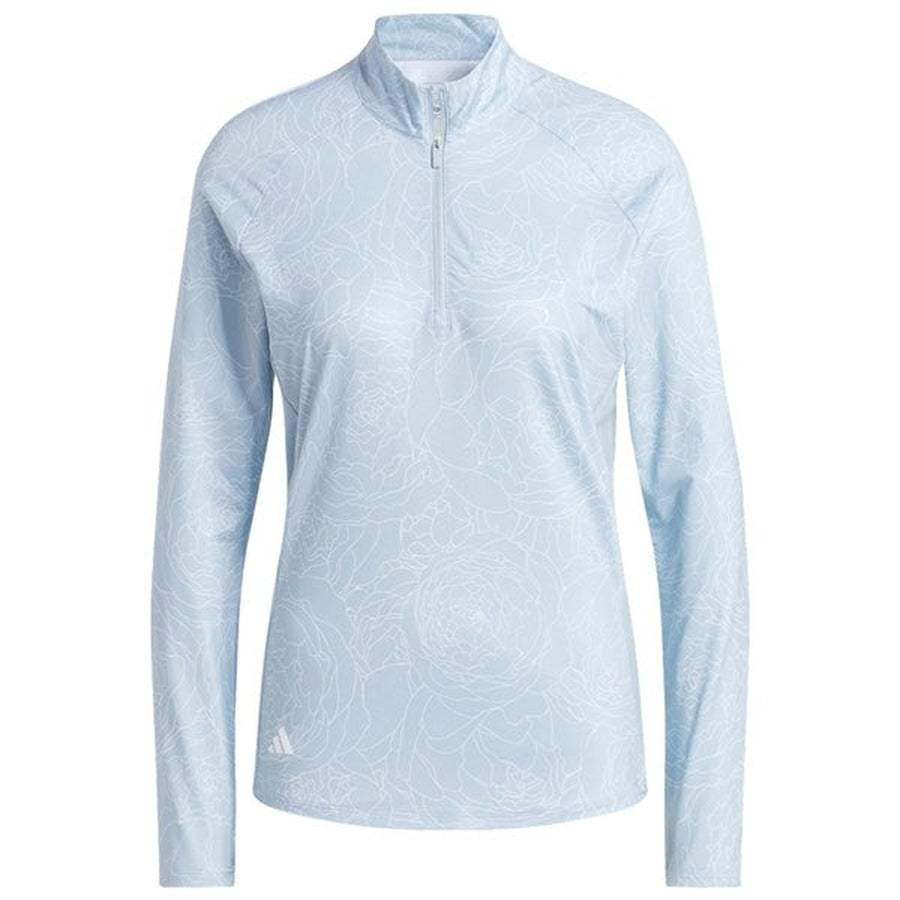 Adidas Essentials Ladies Long Sleeve Printed Mock Polo Shirt - Blue