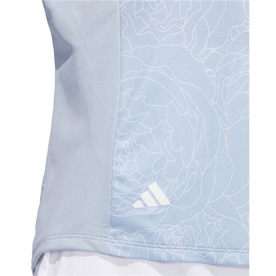 Adidas Essentials Ladies Long Sleeve Printed Mock Polo Shirt - Blue