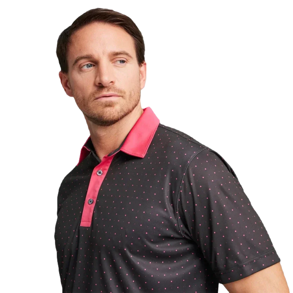 Pure Geo Golf Polo - Black/Pink