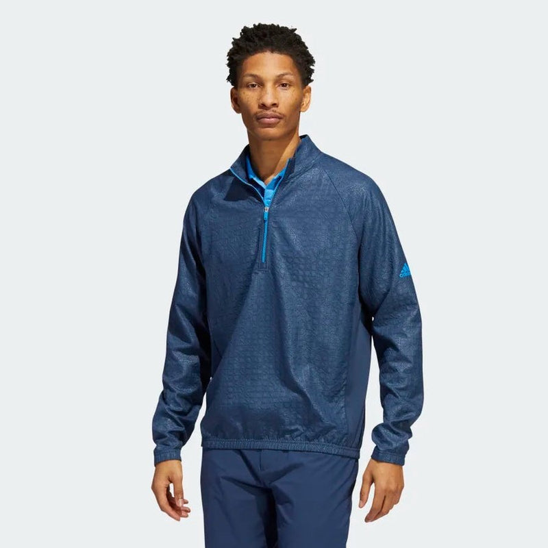 Adidas Debossed Quarter-Zip Pullover - Blue