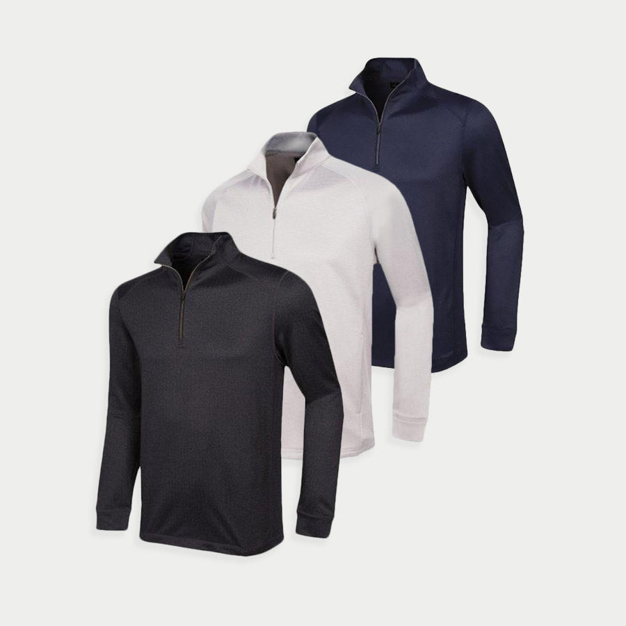 Greg Norman HERRINGBONE L/S HEATHERED 1/4 ZIP MOCK