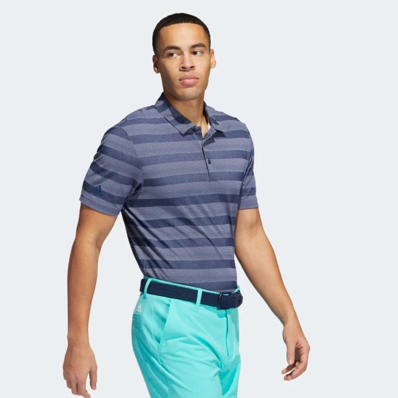 Adidas Two-Color Striped Polo Shirt - Navy
