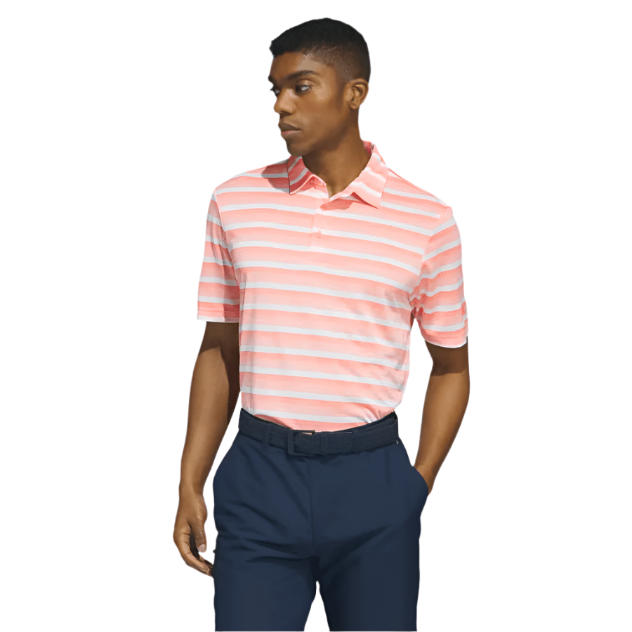 Adidas Two Color Striped Polo Shirt Coral Fusion S Mens
