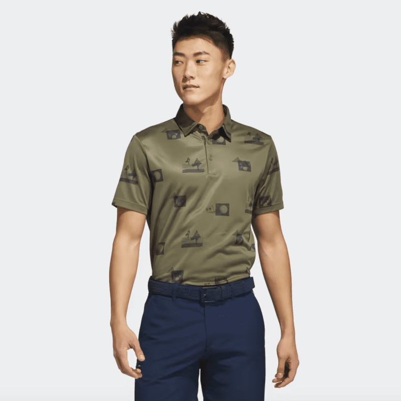 Adidas Allover-Print Golf Polo Shirt - Green