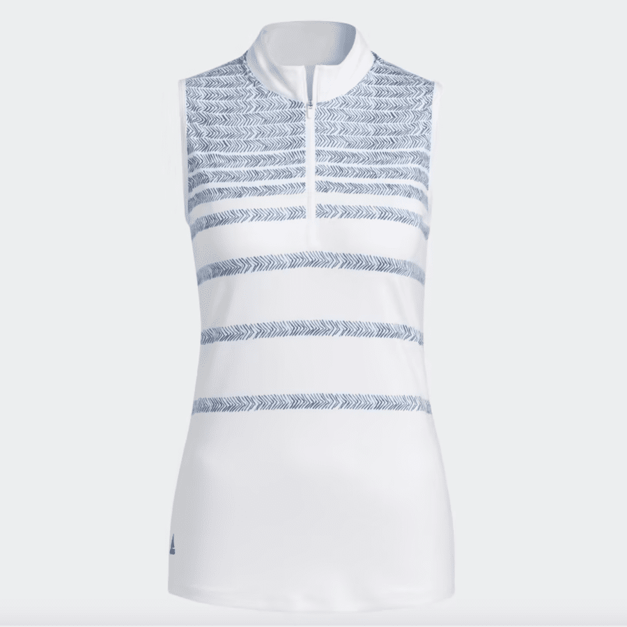 Adidas Ladies Herringbone Stripe Sleeveless Polo Shirt - Blue