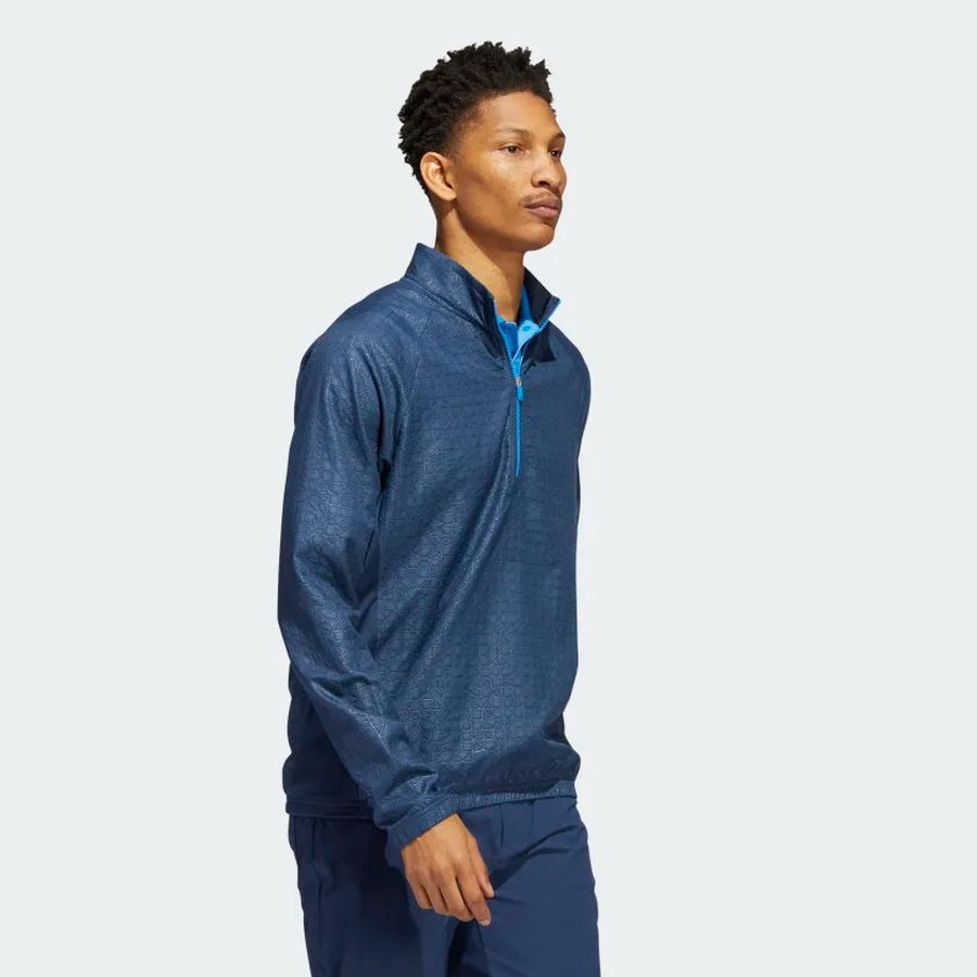 Adidas Debossed Quarter-Zip Pullover - Blue